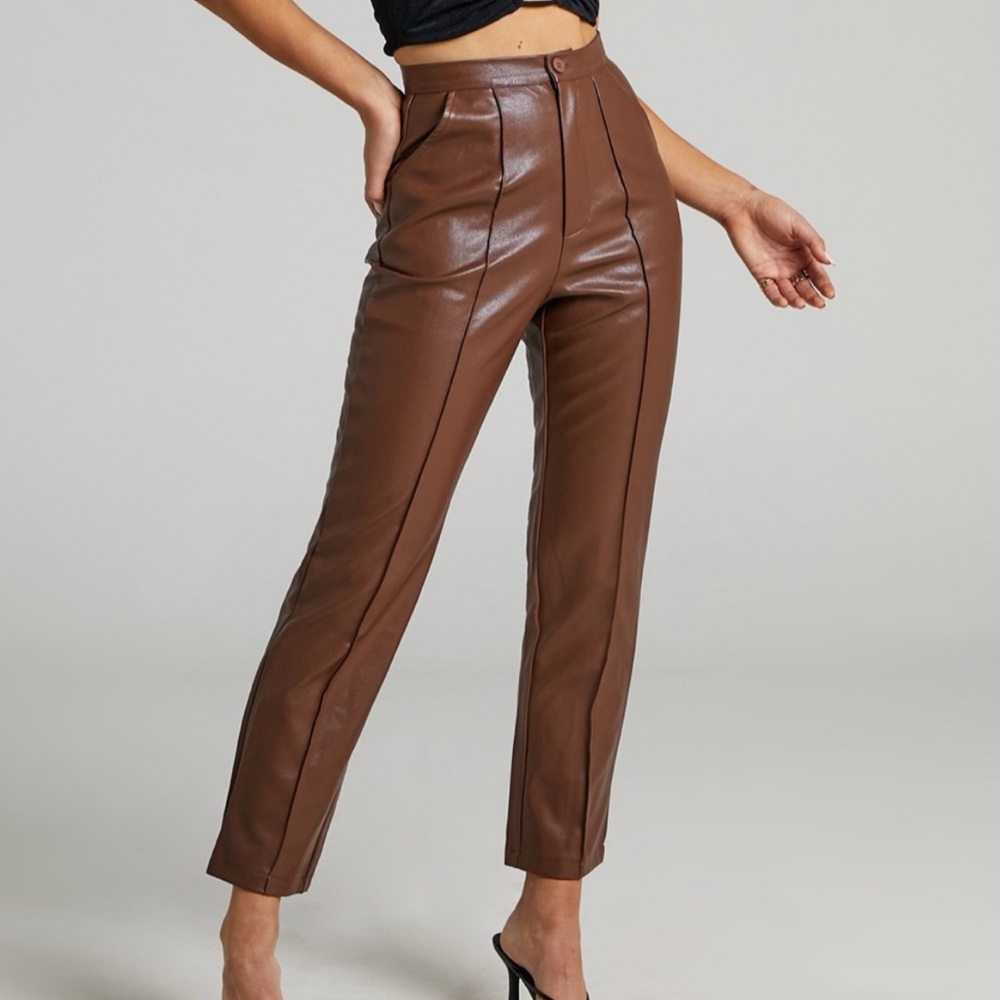 SNDYS Lennox Faux Leather Chocolate Brown Trousers